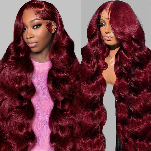 99J Burgundy 13x6 HD Lace Frontal Wig Human Hair Pre Plucked 220 Density Body Wave 13x4 HD Transparent Lace Front Wigs for Women