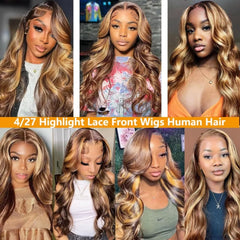 P4/27 Highlight Body Wave Wig  13x6 HD Lace Front Human Hair 13x4 Transparent Lace Wigs Human Hair  Pre Plucked 200 Density
