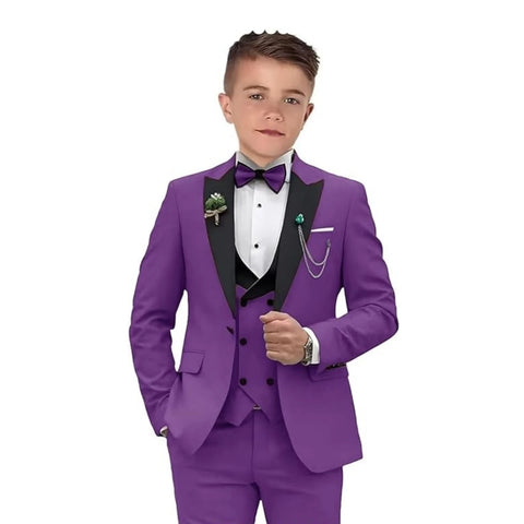 Elegant Burgundy Boy's Suit Set for Wedding, 3 Pieces Suit Set