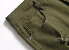 Shorts Men Hole Jeans Streetwear Mid Waist Washed Distressed Pockets Knee Length Vintage Ripped Denims Straight Short Pants