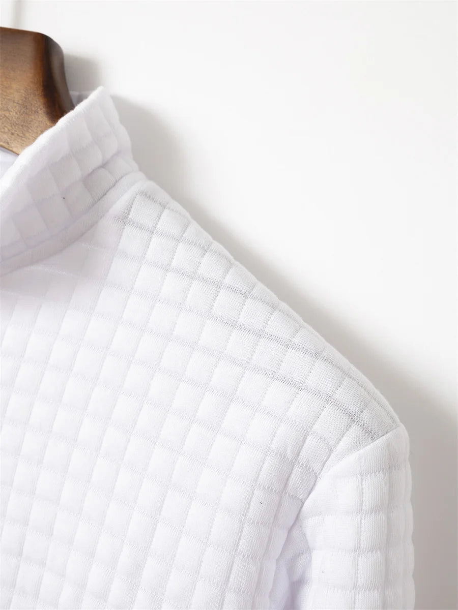 2025 Spring and Autumn New Men's Plaid Turtleneck Zipper Long Sleeve Polo Shirt  Casual