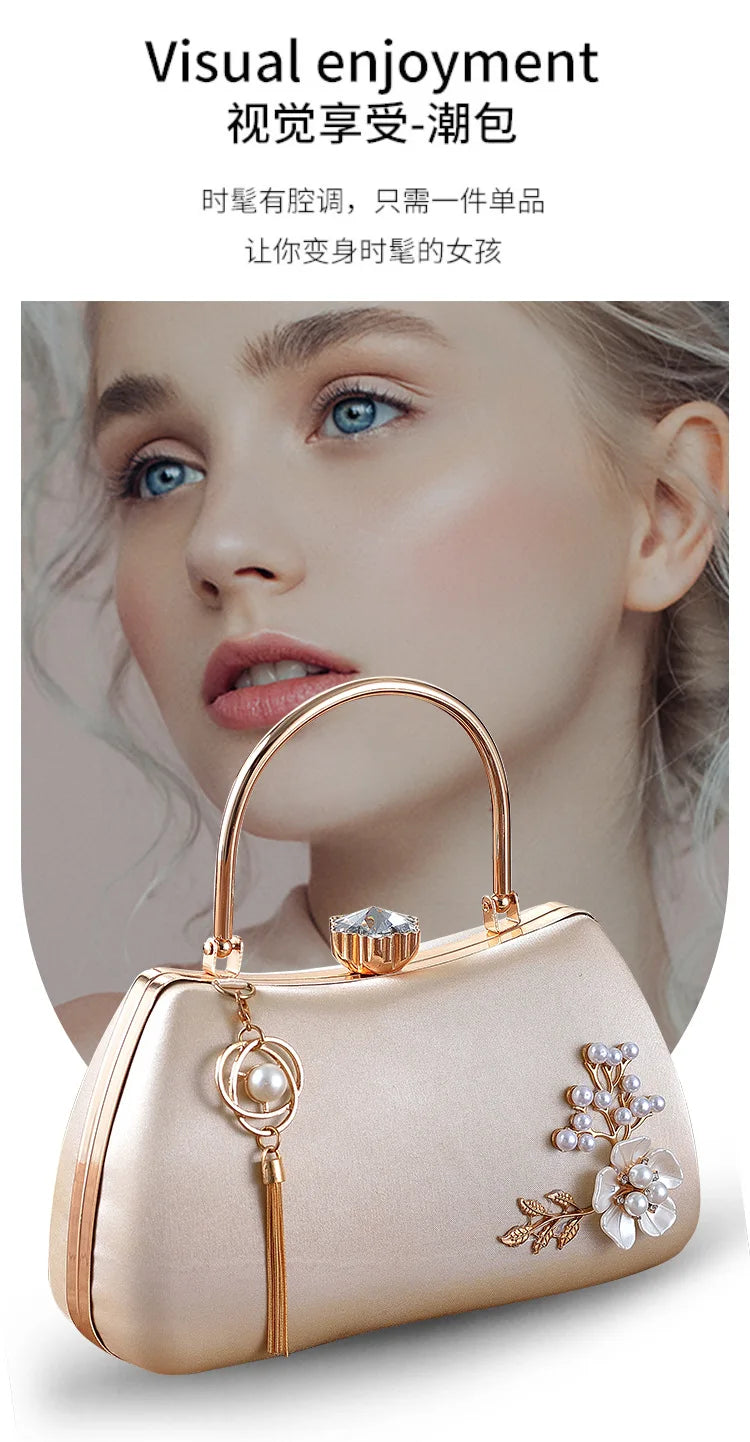 2025 New Women Handmade Flowers Clutch Handbags Wedding Evening Wallets Party Dinner Purse For Ladies 4 Colors