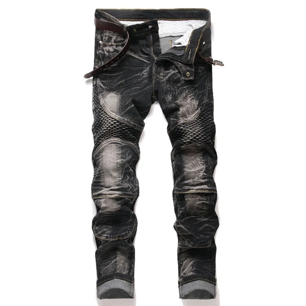 Punk Street Style Ripped Skinny Jeans Men Vintage Wash Solid Denim Trouser Mens Casual Slim Fit Pencil Denim Holes Pants 2025