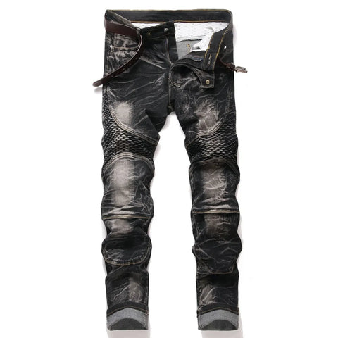 Punk Street Style Ripped Skinny Jeans Men Vintage Wash Solid Denim Trouser Mens Casual Slim Fit Pencil Denim Holes Pants 2025