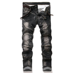 Punk Street Style Ripped Skinny Jeans Men Vintage Wash Solid Denim Trouser Mens Casual Slim Fit Pencil Denim Holes Pants 2025