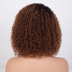 Sleek Afro Kinky Curly Human Hair Wigs Ombre Highlight Kinky Curly Human Hair Wig Brazilian Full Machine Curly Bob Wig For Women