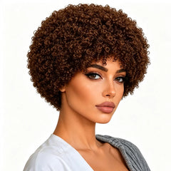 Women's fluffy light brown wig, 8 inches, stylish and versatile, suitable for all women.