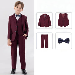 90-170 Teenager Kids Spring Beige 4Pieces/s Jacket Vest Pants Bowtie Wedding Dress Boys Photography Suit Children Host Costume