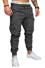 Men High Elastic Cargo Pants Summer Lace Up Drawstring Pocket Harem Stretch Full Trousers BSD-8811