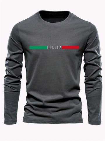 Men's 100% pure cotton comfortable casual loose oversized MALINO ITALIA printed sports round neck long sleeved T-shirt top