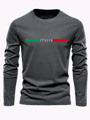 Men's 100% pure cotton comfortable casual loose oversized MALINO ITALIA printed sports round neck long sleeved T-shirt top