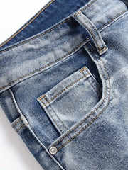 Men‘s Stretchy Denim Jeans Streetwear Tearing Patchwork Holes Ripped denim elastic