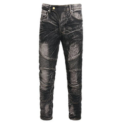 Punk Street Style Ripped Skinny Jeans Men Vintage Wash Solid Denim Trouser Mens Casual Slim Fit Pencil Denim Holes Pants 2025