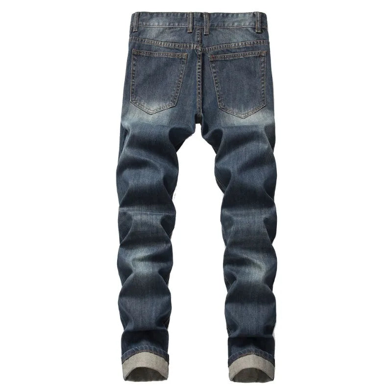 Men Ripped Distressed Destroyed Straight Slim Fit Jeans Skinny Casual Fashion Vintage Hole Straight Leg Denim Pants
