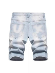 New Summer Men Blue Denim Shorts Italian Style Male Shorts Jeans High Quality Male Stretch Fit Ripped