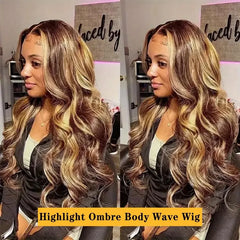 30 Inch Honey Blonde Ombre 13X4 HD Lace Front Wig Human Hair Highlight Body Wave Lace Frontal Wigs Pre Plucked 4/27 Colored