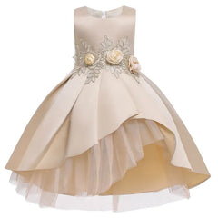 Fashion Solid Flower Girl Dresses for Weddings Lace Sleeveless Prom Dresses Summer Children Girls Party Dresses 3-10 Years