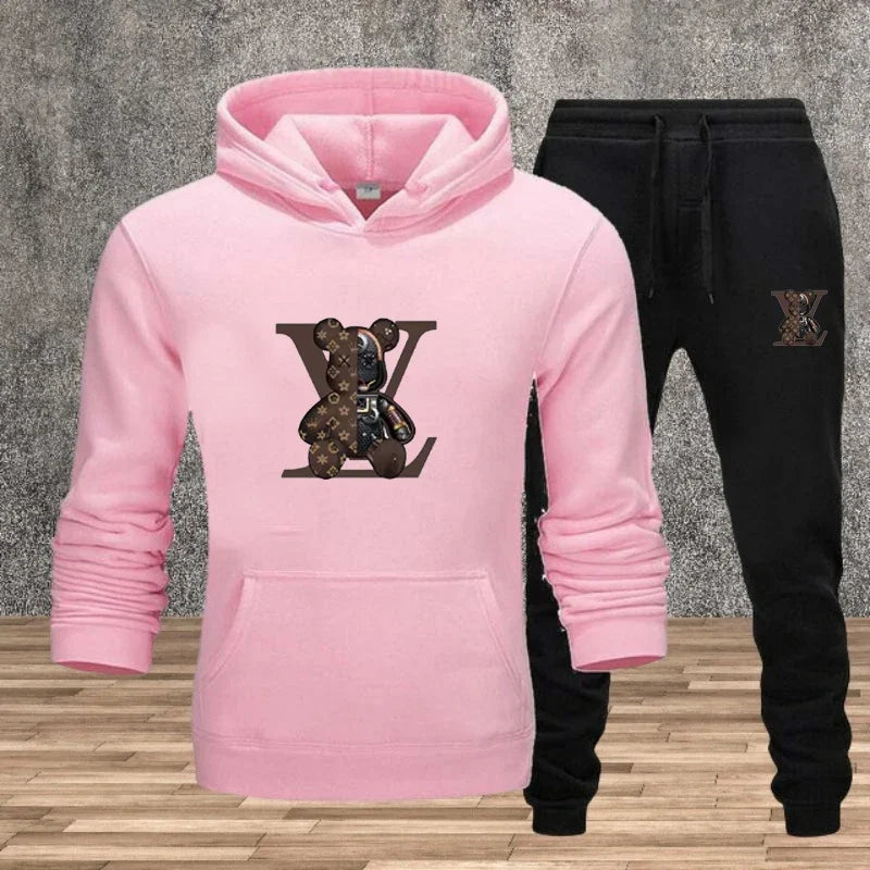 Men's hooded pullover + sweatpants fitness set for autumn and winter, casual jogging two-piece set