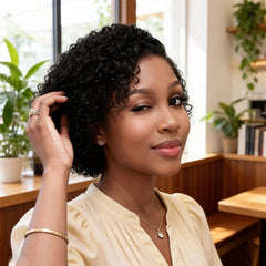 Elegant Curly Wave Pixie Cut 13x4x1 Lace Front Preplucked Remy Human Hair Wig for Women