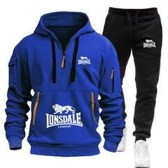 A two-piece casual, loose and warm sportswear set featuring a pullover hoodie and jogging pants for men's autumn and winter