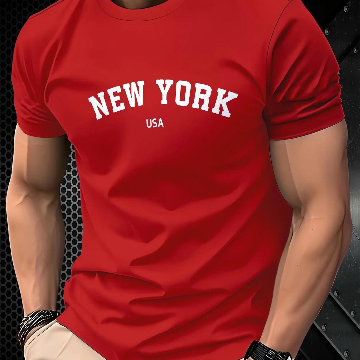 Men's Summer 100 Cotton Fashionable Casual Loose Large New York USA Letter Printed Round Neck Short Sleeve T-shirt Top