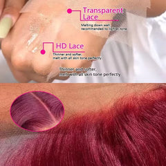 99J Burgundy 13x6 HD Lace Frontal Wig Human Hair Pre Plucked 220 Density Body Wave 13x4 HD Transparent Lace Front Wigs for Women