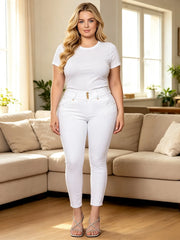 HME】Jeans | Women High Waist Skinny Jeans 4-Button Tummy Control Hip-Lift