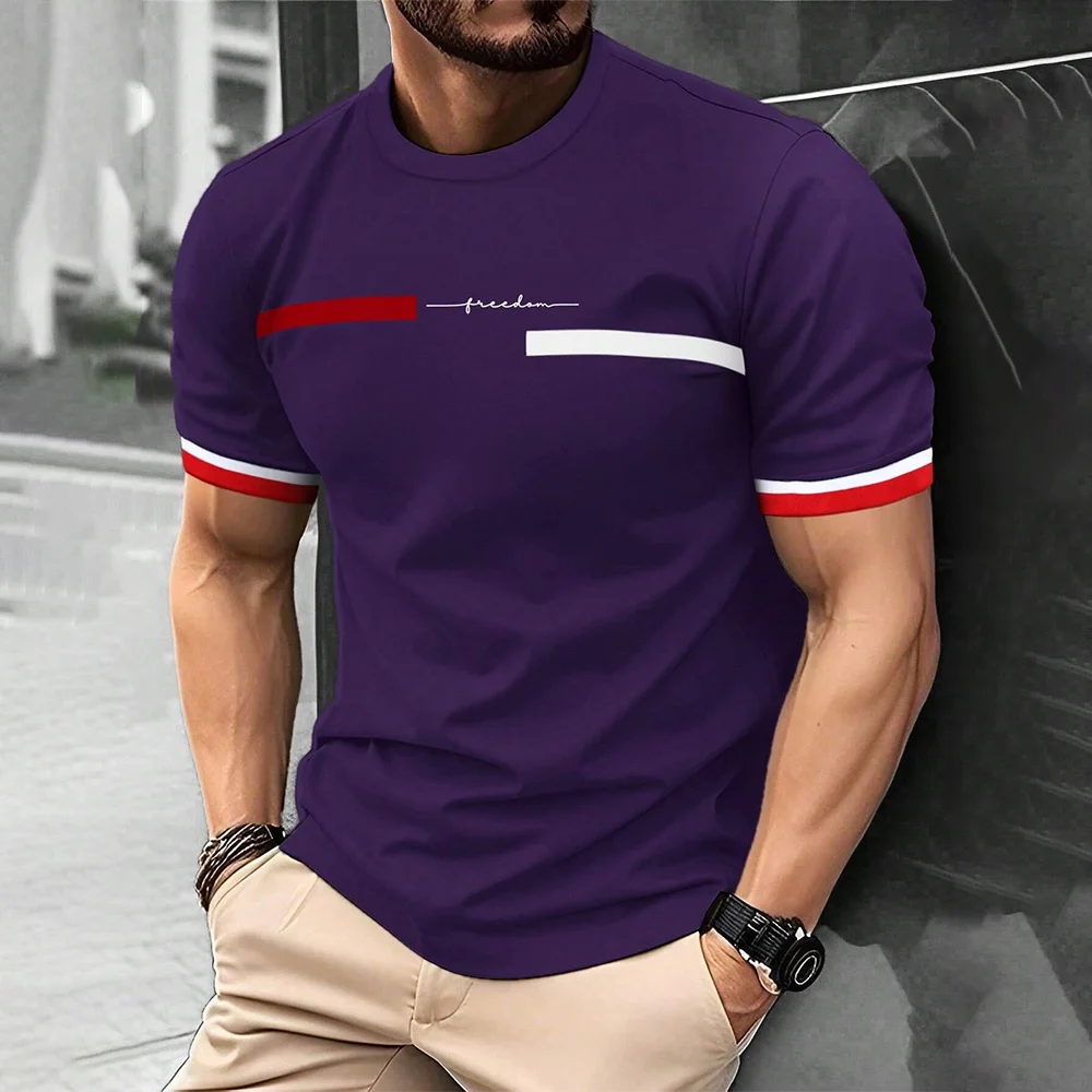 Fashion Summer 3D Stripe Letter Print Men's T Shirt Hip Hop Trend H Streetwear
