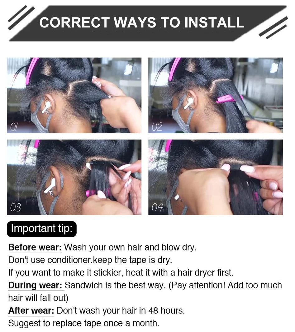 Tape in Hair Extensions Natural Human Hair Brazilian Origina Hair 100% Real Human Hair Extensions 20 Pcs Straight for Women