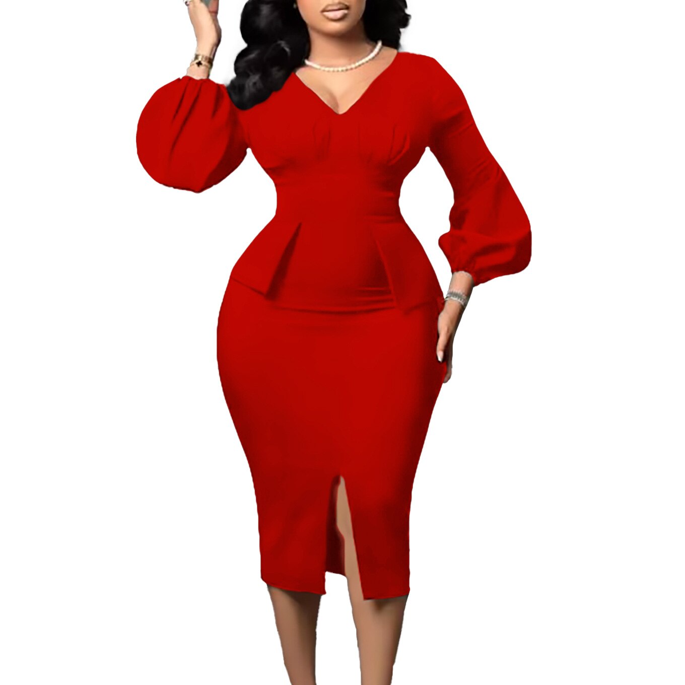 Summer Business Dress Women Elegant Solid Ruffle