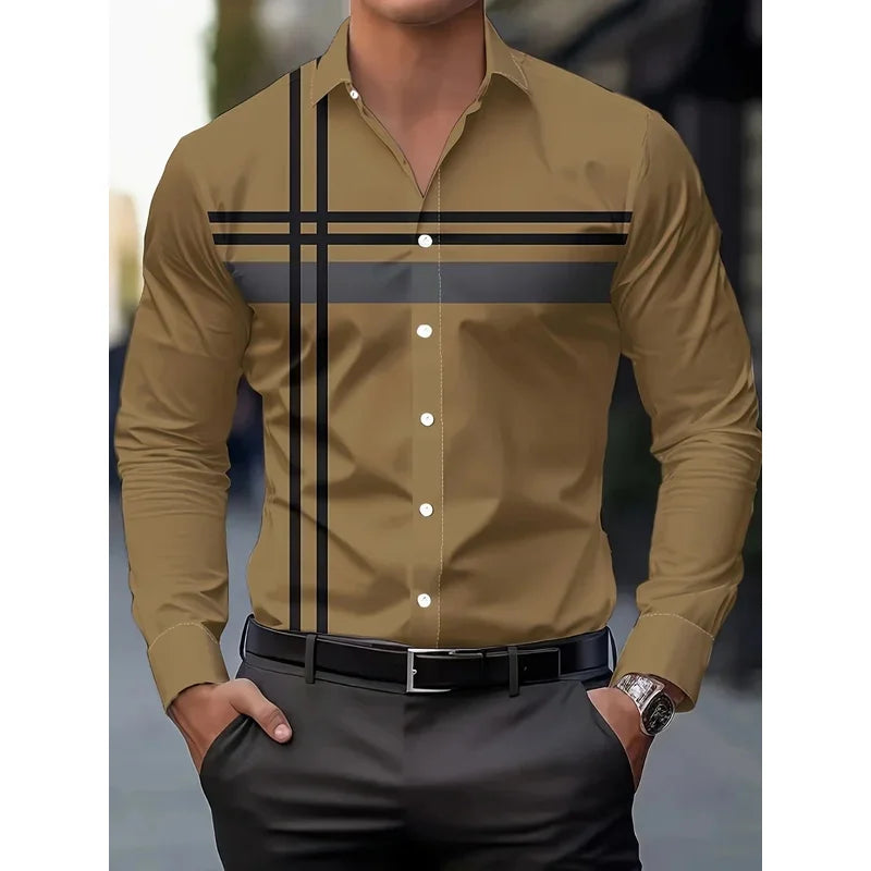 Men's Casual Dress Shirt with Modern Striped Design Regular Fit Long Sleeve
