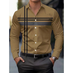 Men's Casual Dress Shirt with Modern Striped Design Regular Fit Long Sleeve