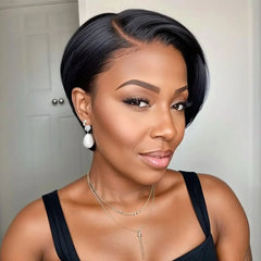 Malaysia Hair Side Part Pixie Cut Straight Wigs Short Bob Hair Wig 100% Human Hair 13x4 Lace Front Human Hair Wigs Natural Color