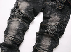 Punk Street Style Ripped Skinny Jeans Men Vintage Wash Solid Denim Trouser Mens Casual Slim Fit Pencil Denim Holes Pants 2025