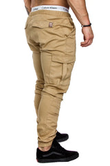 Men High Elastic Cargo Pants Summer Lace Up Drawstring Pocket Harem Stretch Full Trousers BSD-8811