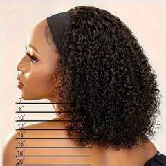 200% Density Human Hair Wig Short Headband Bob Wig Natural Black Short Curly Bob Cut Glueless Kinky Curly Headband Wig