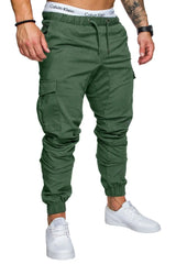 Men High Elastic Cargo Pants Summer Lace Up Drawstring Pocket Harem Stretch Full Trousers BSD-8811