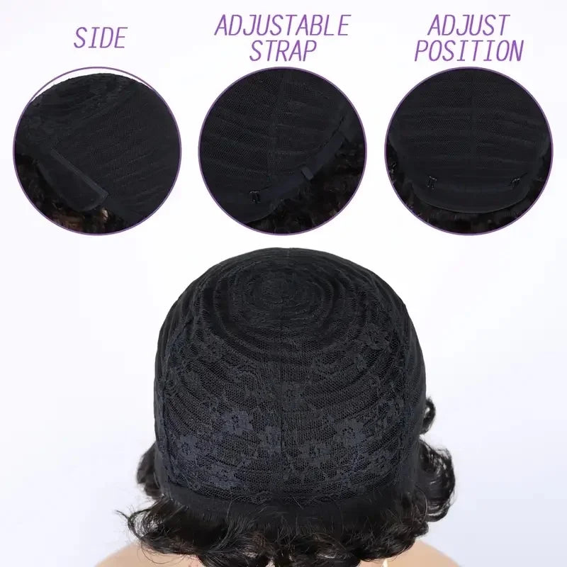 Brazilian Remy human hair Hair Full Machine Wig Curly Pixie Cut Short wig for Women Daily Wear