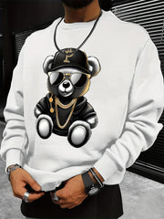 Men's autumn and winter fashionable casual loose cool bear cartoon graphic print fleece long sleeved