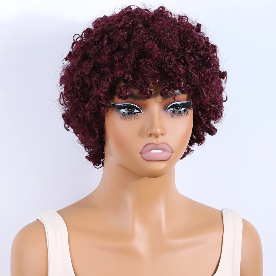 Lekker Colored Short Pixie Cut Curly Bob 100% Human Hair Wigs For Women Brazilian  remy Wigs