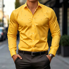 Men's Lightweight Long Sleeve Shirt With Subtle Geometric Dot Print Slim Fit Breathable Fabric For Formal Casual Daily Social Oc