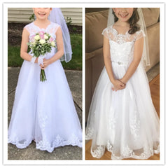 First Holy Communion Dress White Baptism Dresses for Girls 7-16 Lace Princess Flower Girls Gown
