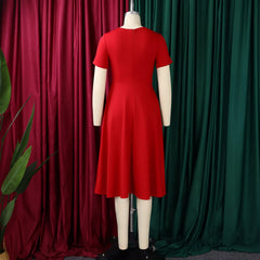 2026 Women's Elegant Simple Solid Color Dress Round Neck A-Line Shape Slimming Effect Waist-Slimming Full Dress