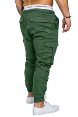 Men High Elastic Cargo Pants Summer Lace Up Drawstring Pocket Harem Stretch Full Trousers BSD-8811