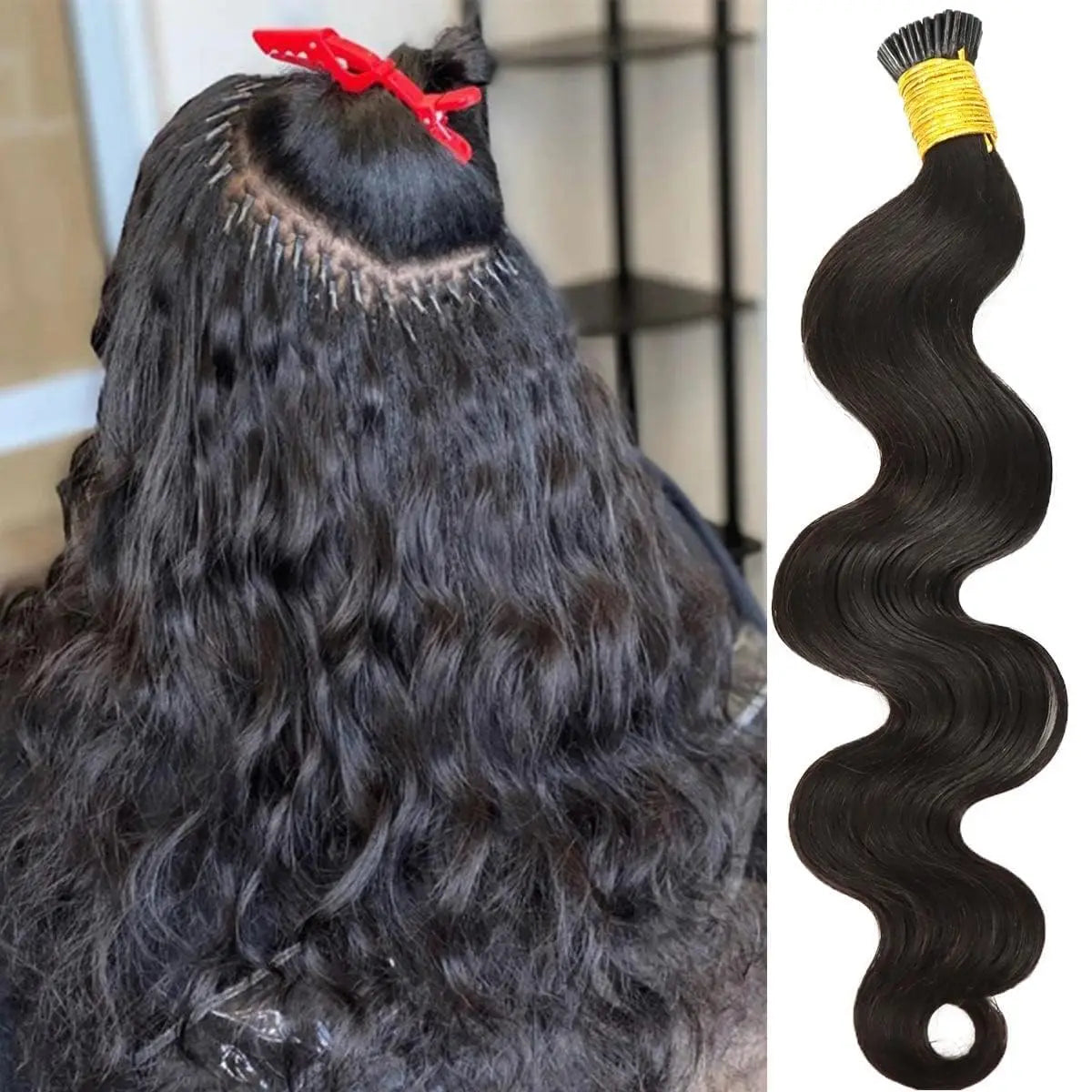Micro Link I Tip Human Hair Extension Body Wave Pre Bonded Brazilian Remy Stick I Tip Hair Micro Beads Black Color 100g 100Stran
