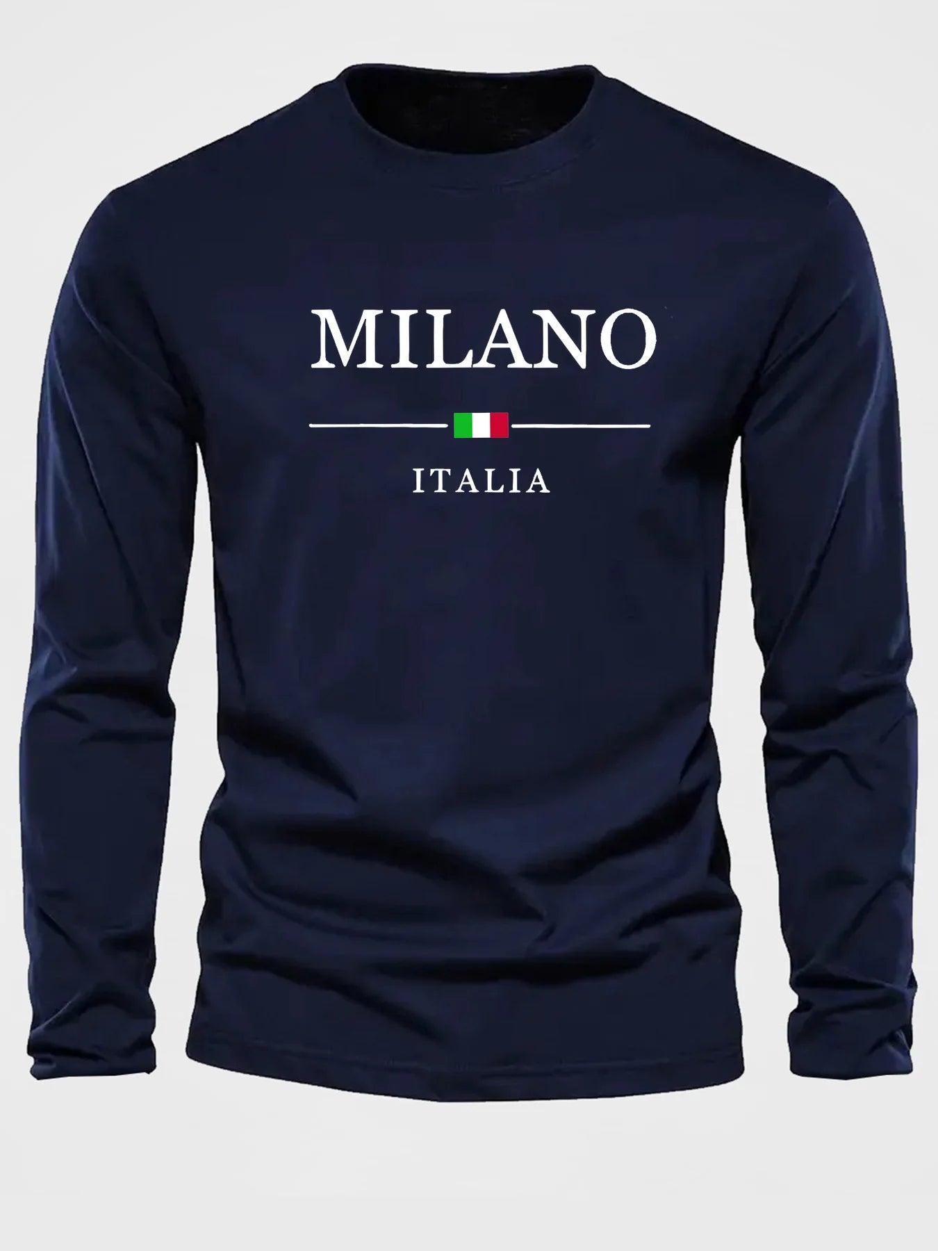 Men's 100% pure cotton comfortable casual loose oversized MALINO ITALIA printed sports round neck long sleeved T-shirt top