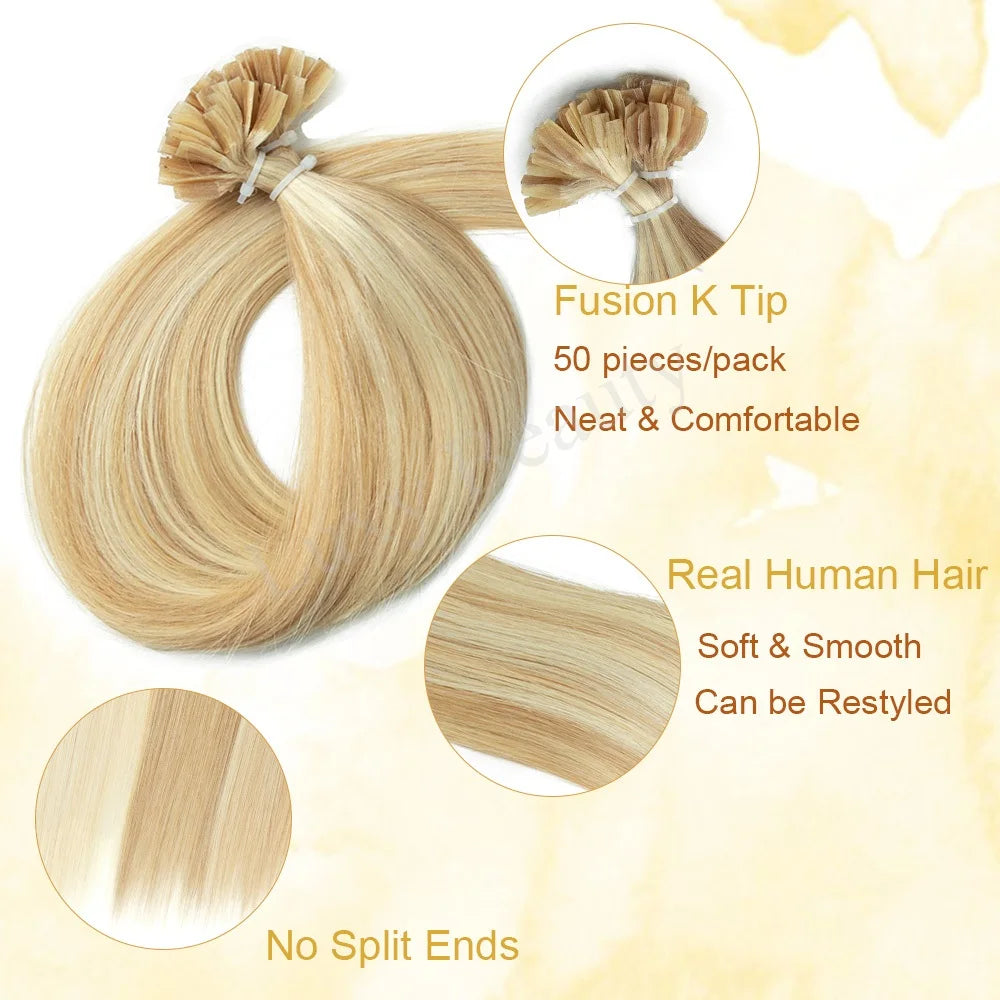 K Tip Nail Tip Hair Extensions Human Hair Keratin Tip Hot Fusion Human Hair Extensions Black Brown Brown Pre Bonded Hair 50pcs