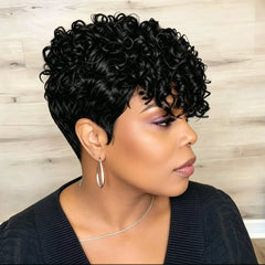 8 Inches Pixie Cut Wigs for Women Short Layered Human Hair Wigs with Bangs Full Machine Made Wig