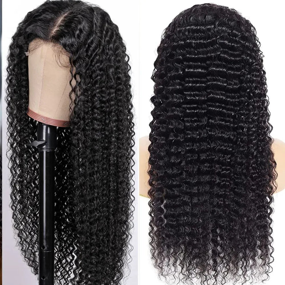 Deep Curly Wave 30 Inch Lace Front Wig Human Hair 13x4 Pre Plucked HD Lace Frontal Wigs For Women 180% Natural Black Brazilian