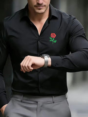 New Simple Texture Solid Color Red Shirt 3D Printed Men's Long Sleeve Daily Workplace Matching Top Shirt